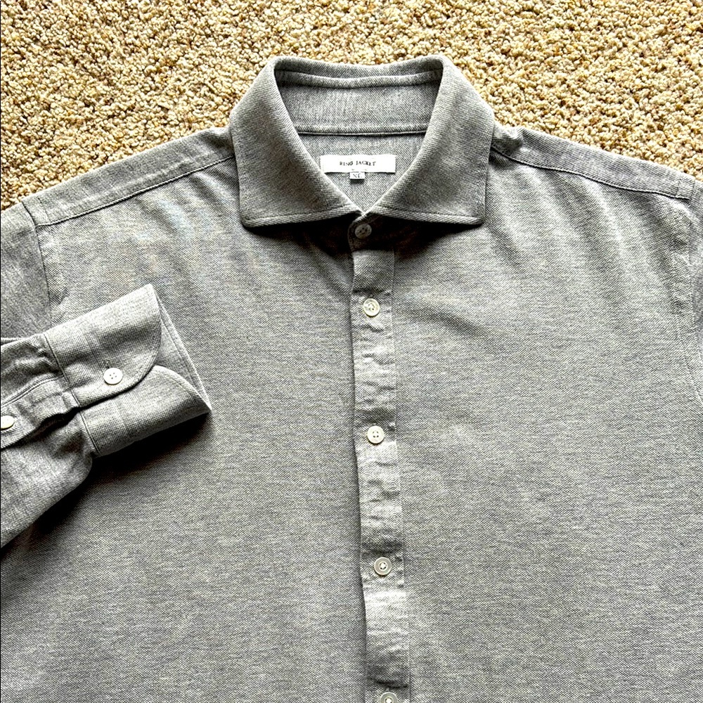 Ring Jacket Men’s Gray Cotton Pique Button Down Shirt Slim XL Made in Japan